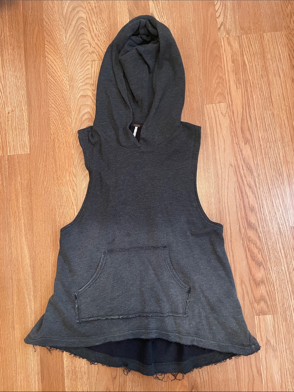 Free People Sleeveless Hooded Pullover Tank in Charcoal Gray